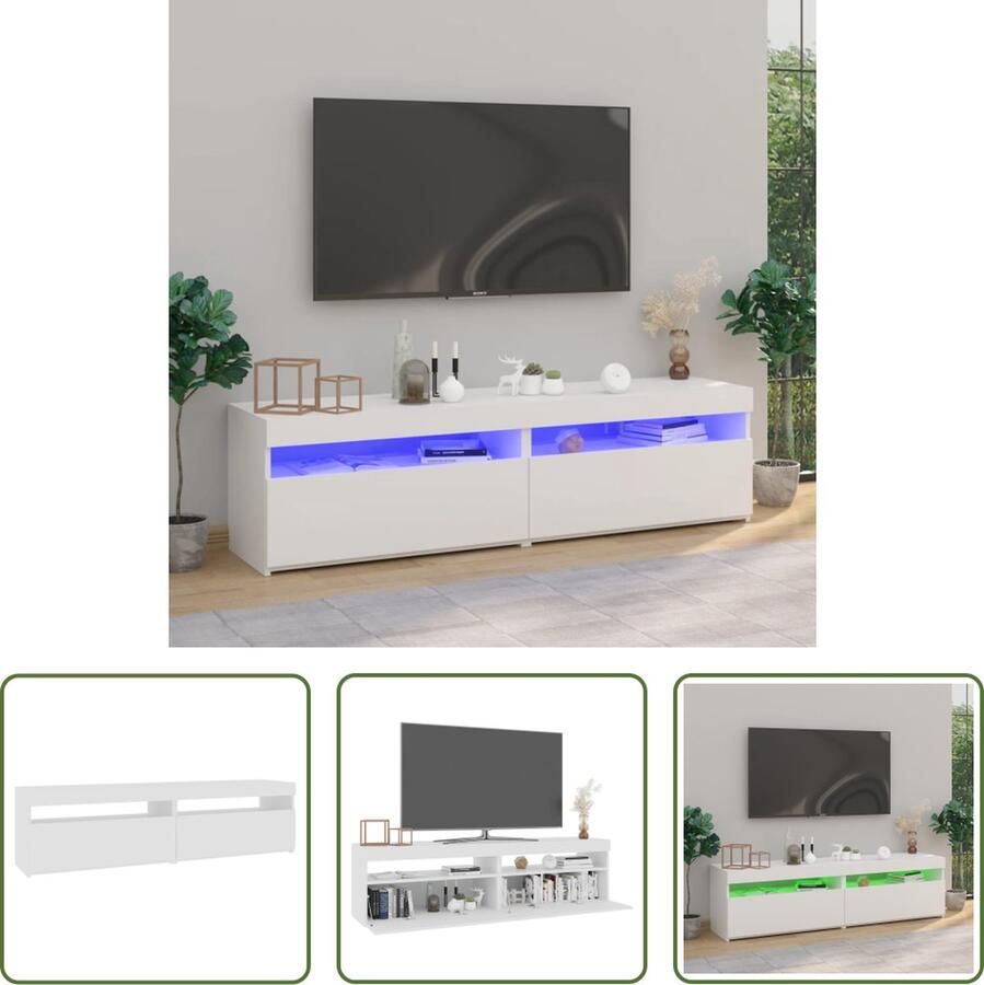 The Living Store TV-meubels LED-verlichting 75 x 35 x 40 cm trendy praktisch en kleurrijk moderne stijl voldoende opbergruimte USB-aansluiting wit bewerkt hout montage vereist 2 stuks - Foto 2