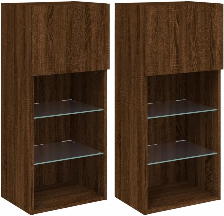 The Living Store Tv-meubels met LED-verlichting 2 st 40 5x30x90 cm bruineiken Tv Meubel Led Verlichting Bruin Houten Tv Kast Opbergruimte - Foto 2