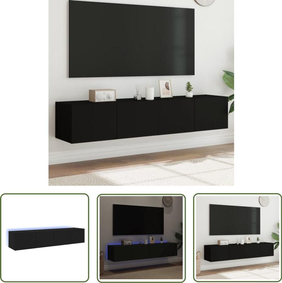 The Living Store Tv-meubels met LED-verlichting 2 st 80x35x31 cm zwart Tv-meubel Tv-wandmeubel Zwevende Tv-kast Led-verlichting Rgb-verlichting