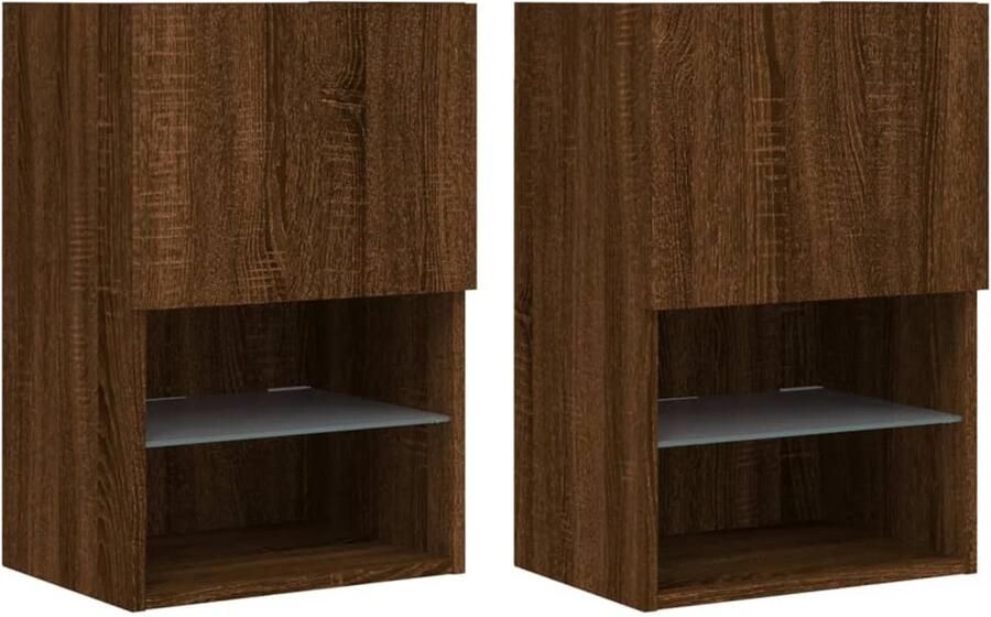 The Living Store Tv-meubels met LED-verlichting 2 st 40 5x30x60 cm bruineiken Tv Meubel Led Tv Kast Wandmontage Tv Bruin Tv Meubel Houten Tv Stand - Foto 2