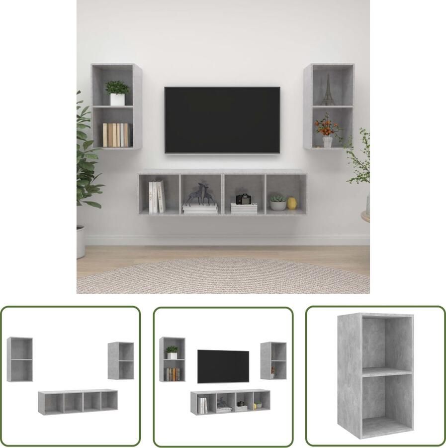 The Living Store TV-Meubelset 37 x 37 x 72 cm Betongrijs - Foto 2