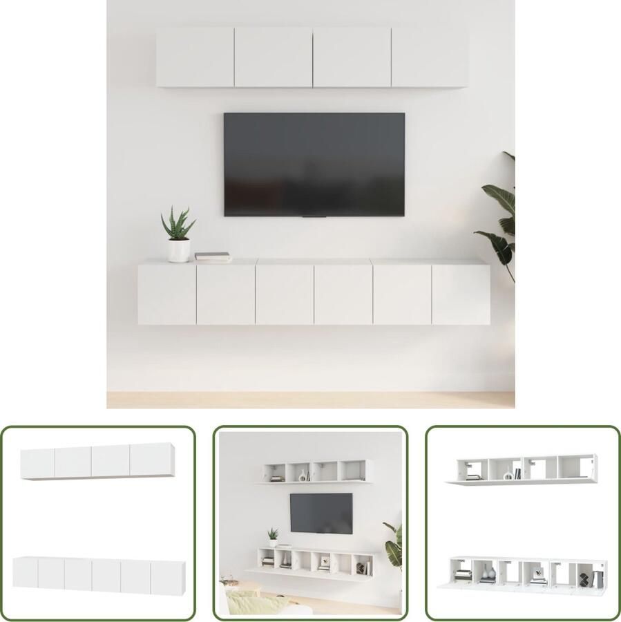 The Living Store Televisiekastenset klassiek opbergruimte wandgemonteerd wit 3x60x30cm 2x80x30cm - Foto 2