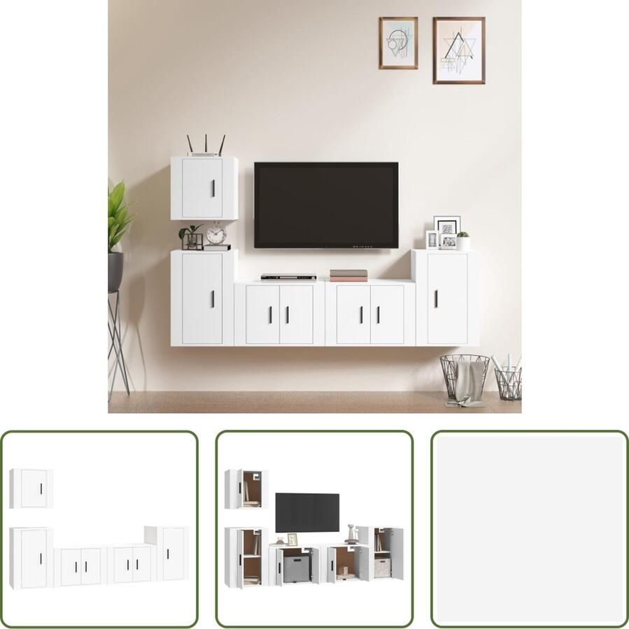 The Living Store TV-meubelset 5-delige witte klassieke wandgemonteerde tv-kasten 57x34.5x40cm 40x34.5x40cm 40x34.5x60cm - Foto 2