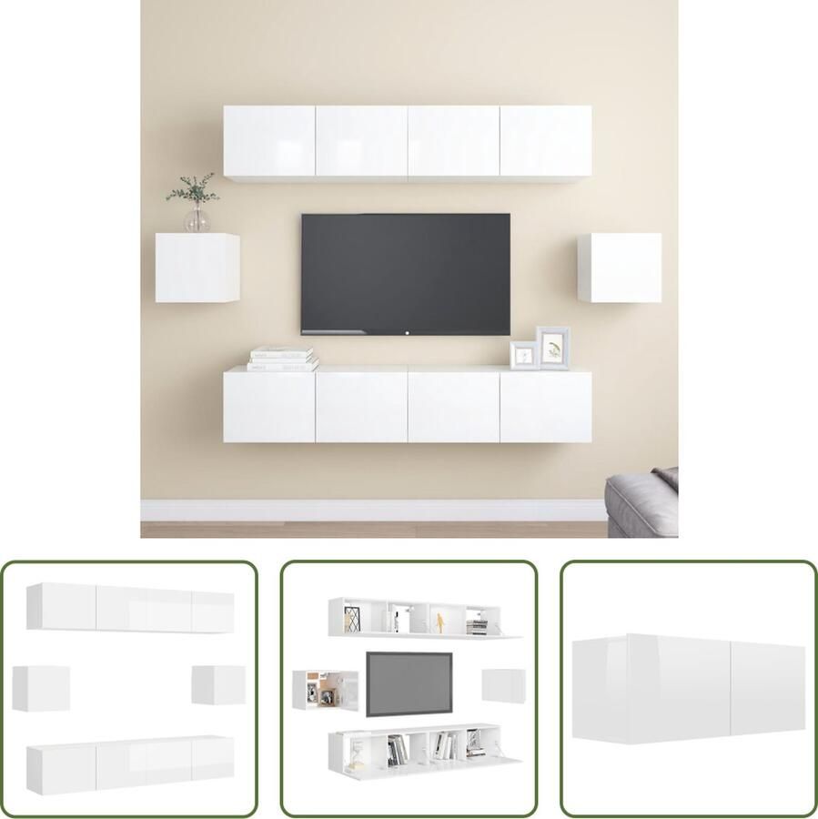 The Living Store Televisiemeubelset Wandbevestiging Hoogglans wit Spaanplaat 4x 80x30x30cm 2x 30.5x30x30cm - Foto 2