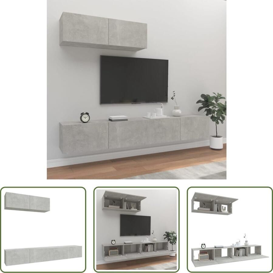 The Living Store TV-meubelset betongrijs 100 x 30 x 30 cm bewerkt hout - Foto 2