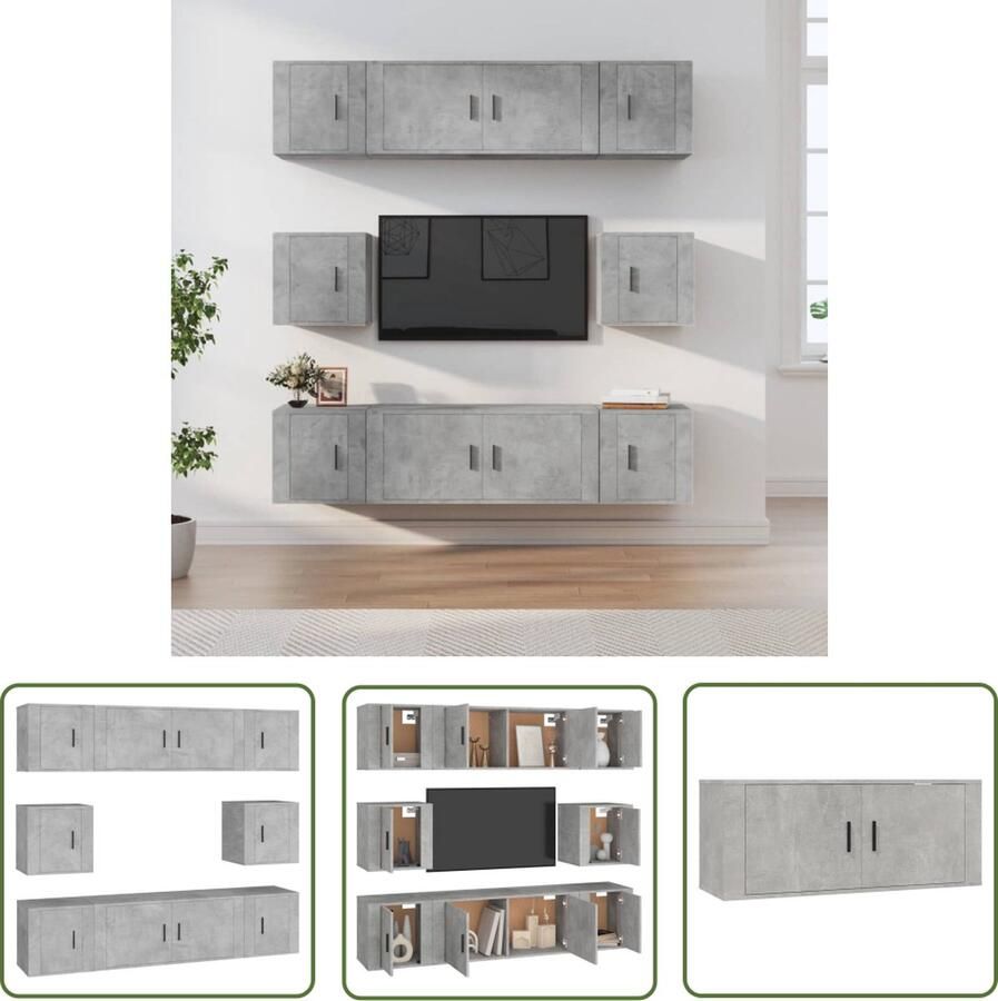 The Living Store TV-meubelset Betongrijs 2x 100 x 34.5 x 40 cm 6x 40 x 34.5 x 40 cm (L x B x H) Wandgemonteerd - Foto 2