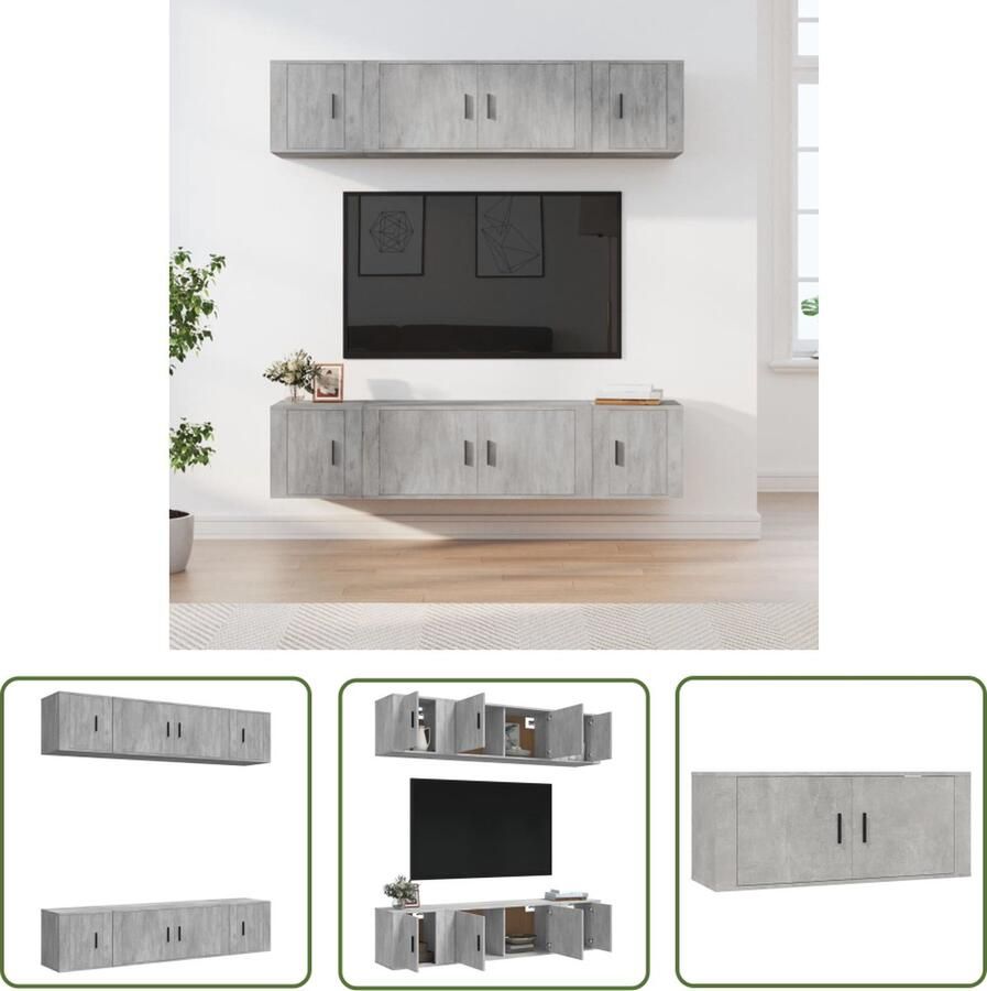 The Living Store TV-meubelset Betongrijs 2x 100x34.5x40cm 4x 40x34.5x40cm - Foto 2