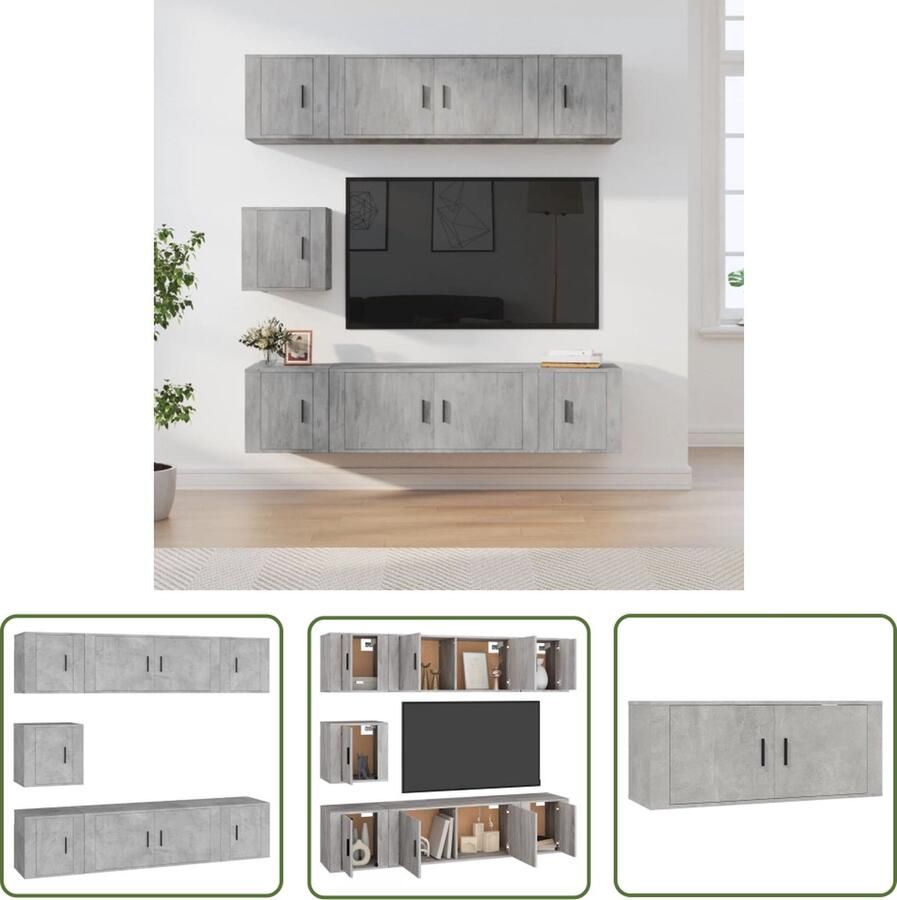 The Living Store Tv-meubelset Betongrijs 2x100x34.5x40cm + 5x40x34.5x40cm - Foto 2