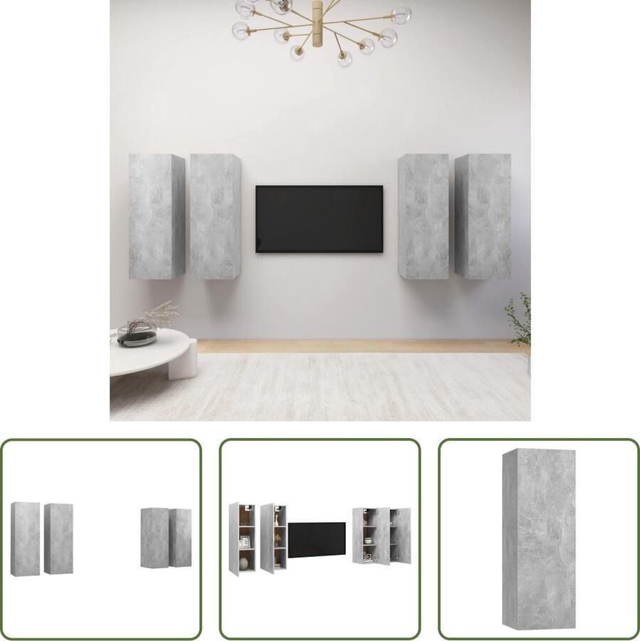 The Living Store vidaXL Tv-meubelen 4 st 30 5x30x90 cm bewerkt hout betongrijs Tv-meubel Houten Tv-meubel Tv-kast Grijze Tv-kast Betonnen Tv-kast - Foto 2