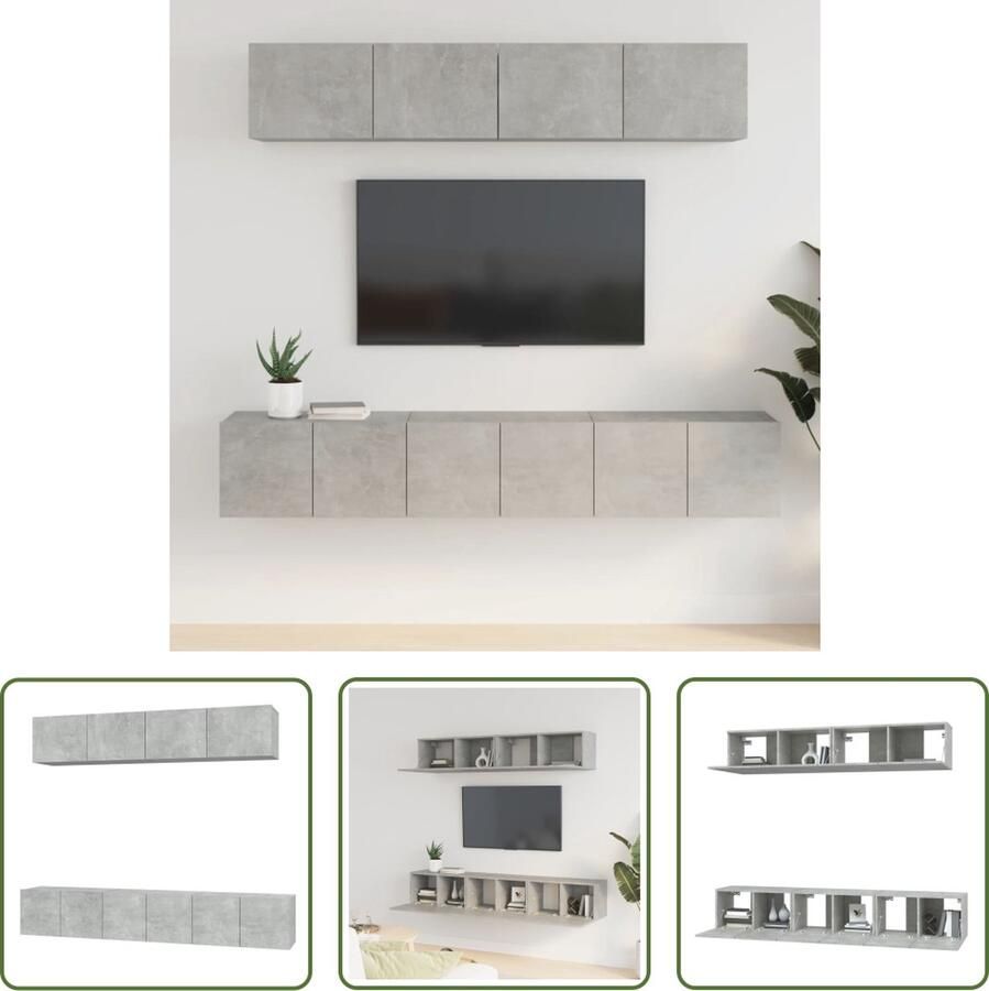 The Living Store Klassieke TV-Kastenset 3x 60x30x30cm 2x 80x30x30cm Betongrijs - Foto 2
