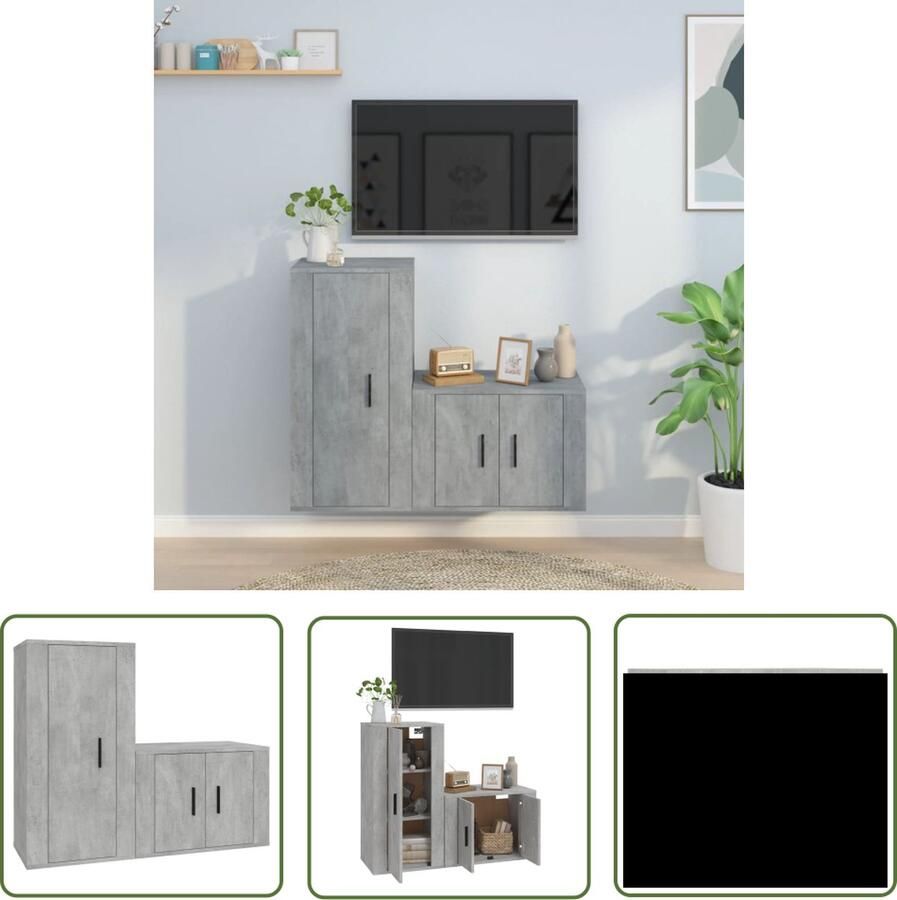 The Living Store Klassieke Televisiekastenset TV-meubel Betongrijs 57x34.5x40cm 40x34.5x80cm - Foto 2