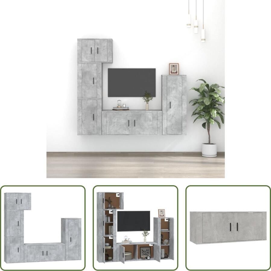The Living Store Tv-meubelset betongrijs bewerkt hout diverse maten - Foto 2