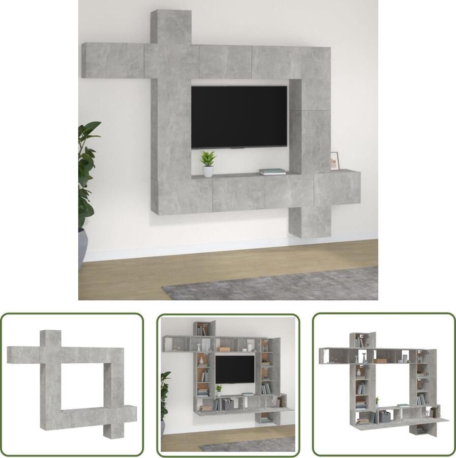 The Living Store TV-meubelset betongrijs modulair 150x30x30 cm bewerkt hout - Foto 2