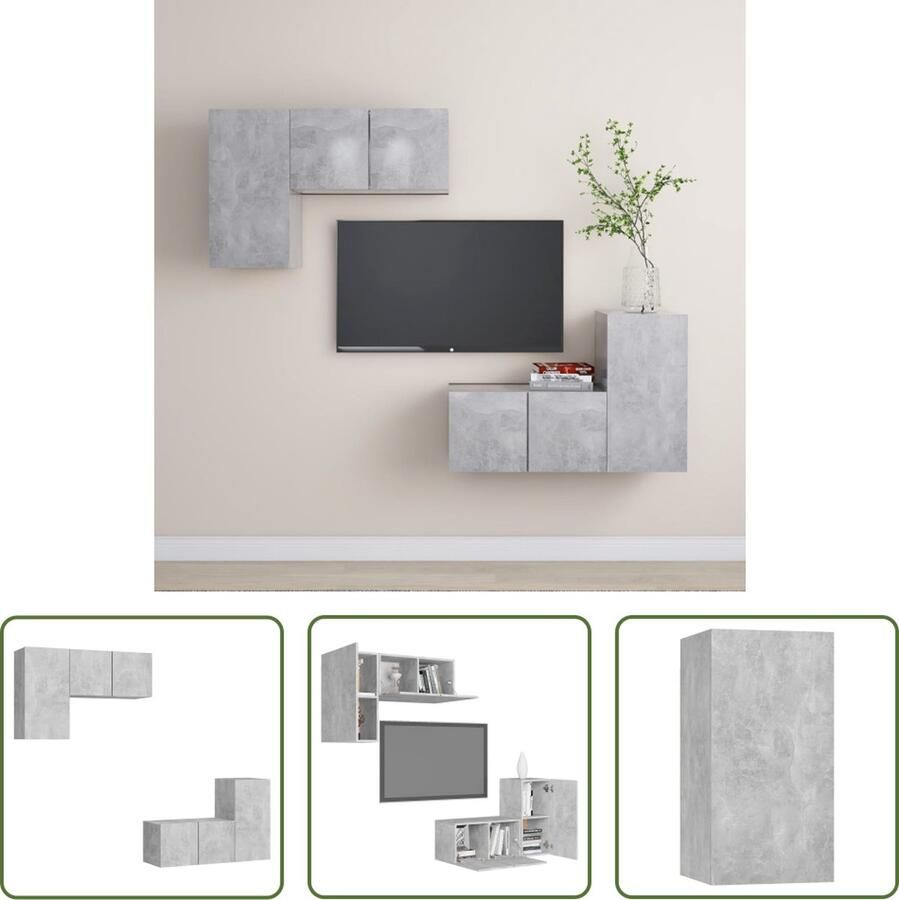 The Living Store TV-meubelset betongrijs spaanplaat 4-delige wandmontage 2x 30.5x30x60cm en 2x 60x30x30cm stereokasten - Foto 2