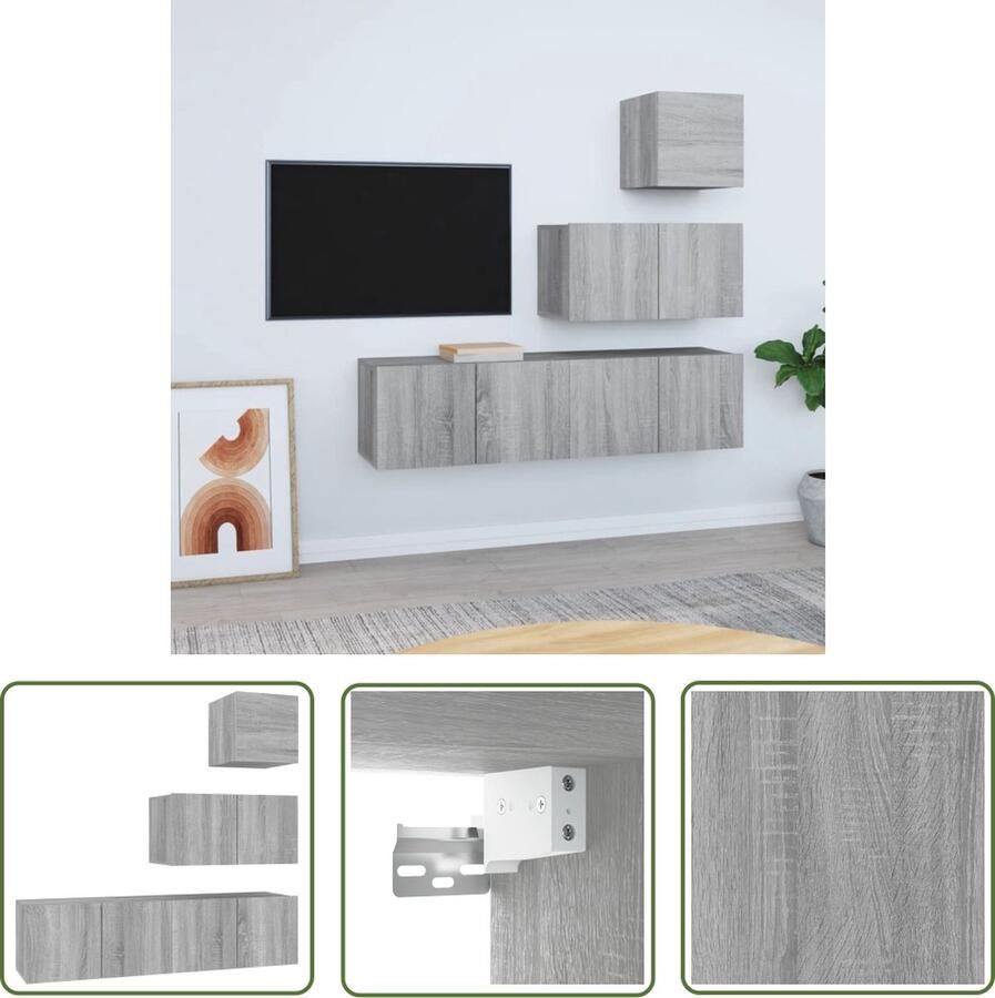 The Living Store TV-meubelset Bewerkt hout Grijs Sonoma Eiken 60x30x30cm (groot) + 30.5x30x30cm (klein) - Foto 2