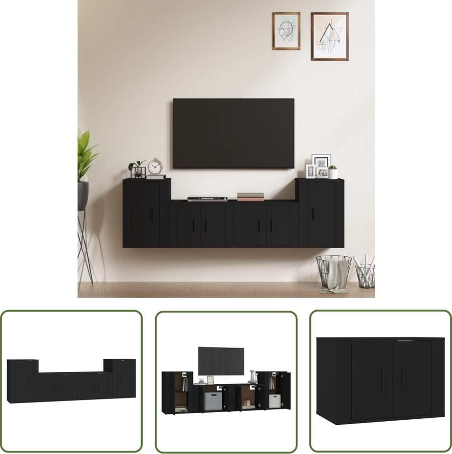 The Living Store Tv-meubelset Classic 57x34.5x40 cm 40x34.5x60 cm Zwart - Foto 2