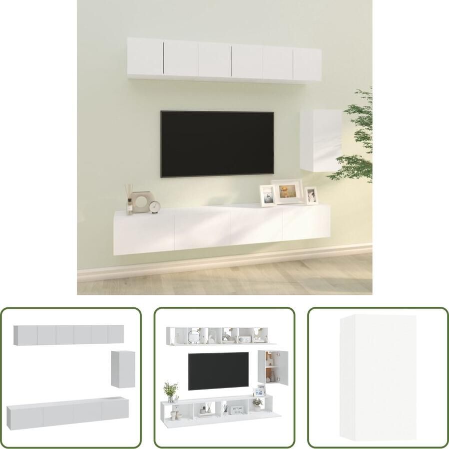 The Living Store Klassieke Televisiekastenset Hout Wandgemonteerd Wit 60 x 30 x 30 cm Voldoende opbergruimte - Foto 2