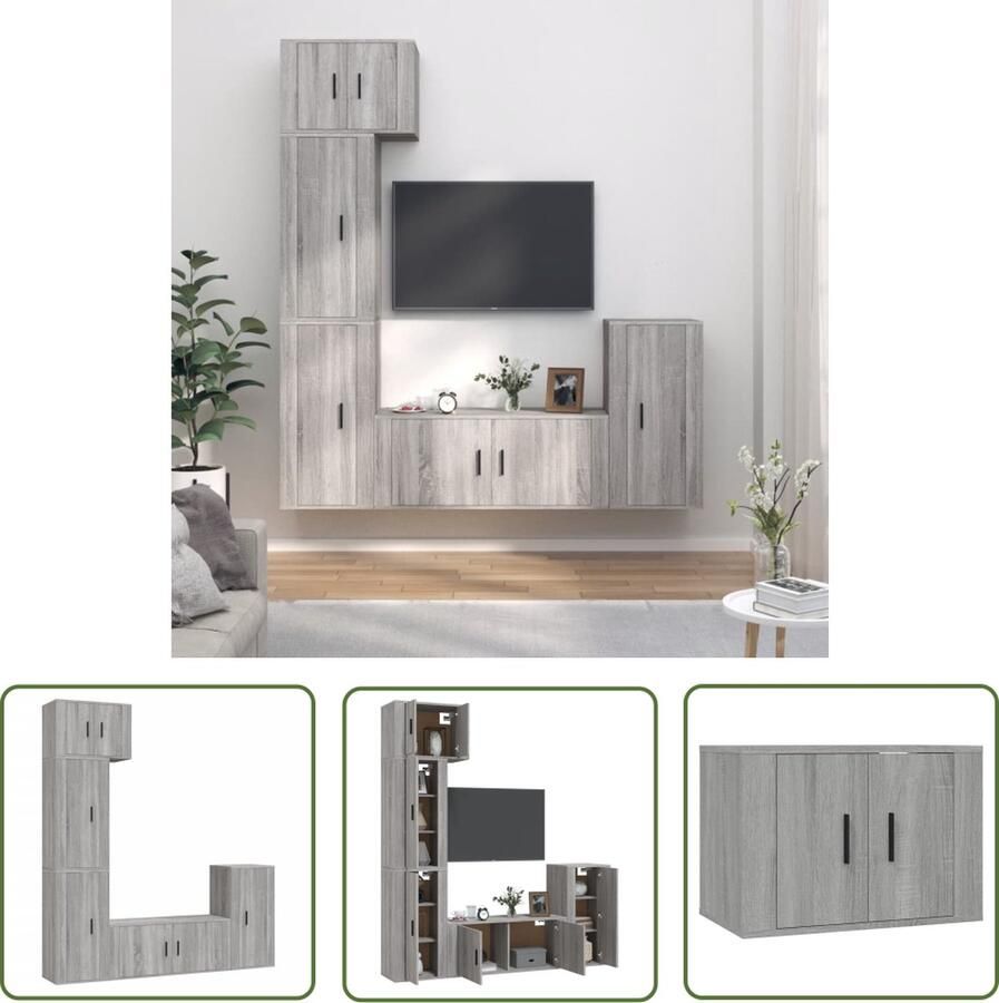 The Living Store TV-meubelset Classic Grijs Sonoma Eiken 1x 57x34.5x40cm + 3x 40x34.5x80cm + 1x 100x34.5x40cm Wandgemonteerd TV-meubel Tv Kast Salontafel Houten Tv-meubel Grijze Tv-meubel - Foto 2