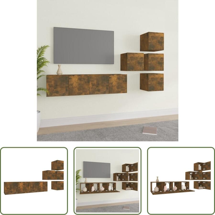 The Living Store TV-meubelset gerookt eiken 2 x groot 4 x klein - Foto 2