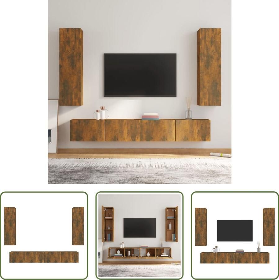 The Living Store TV-meubelset Gerookt Eiken 2x 100x30x30 cm 2x 30.5x30x110 cm TV Kast Tv Meubel Houten Tv Kast Wandmontage Tv Kast Bruine Tv Kast - Foto 2
