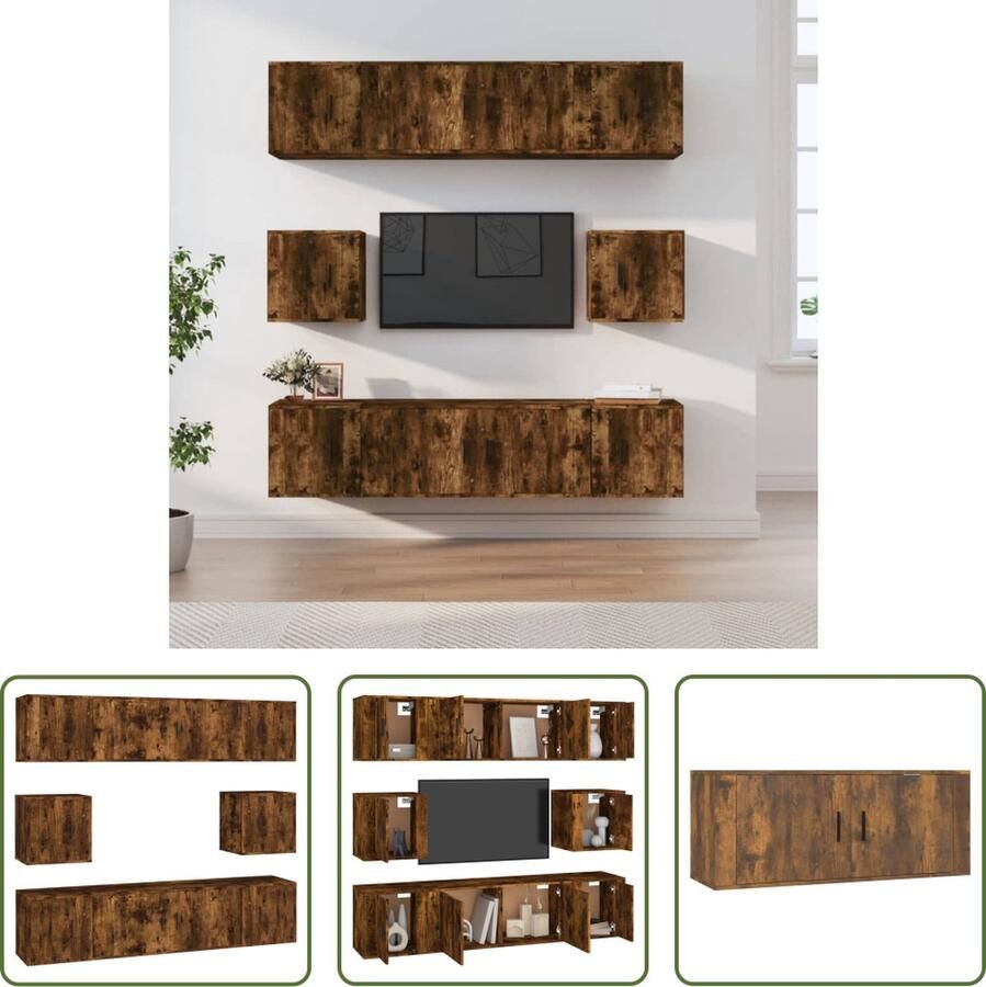 The Living Store TV-meubelset Gerookt eiken 2x 100x34.5x40 cm 6x 40x34.5x40 cm - Foto 2