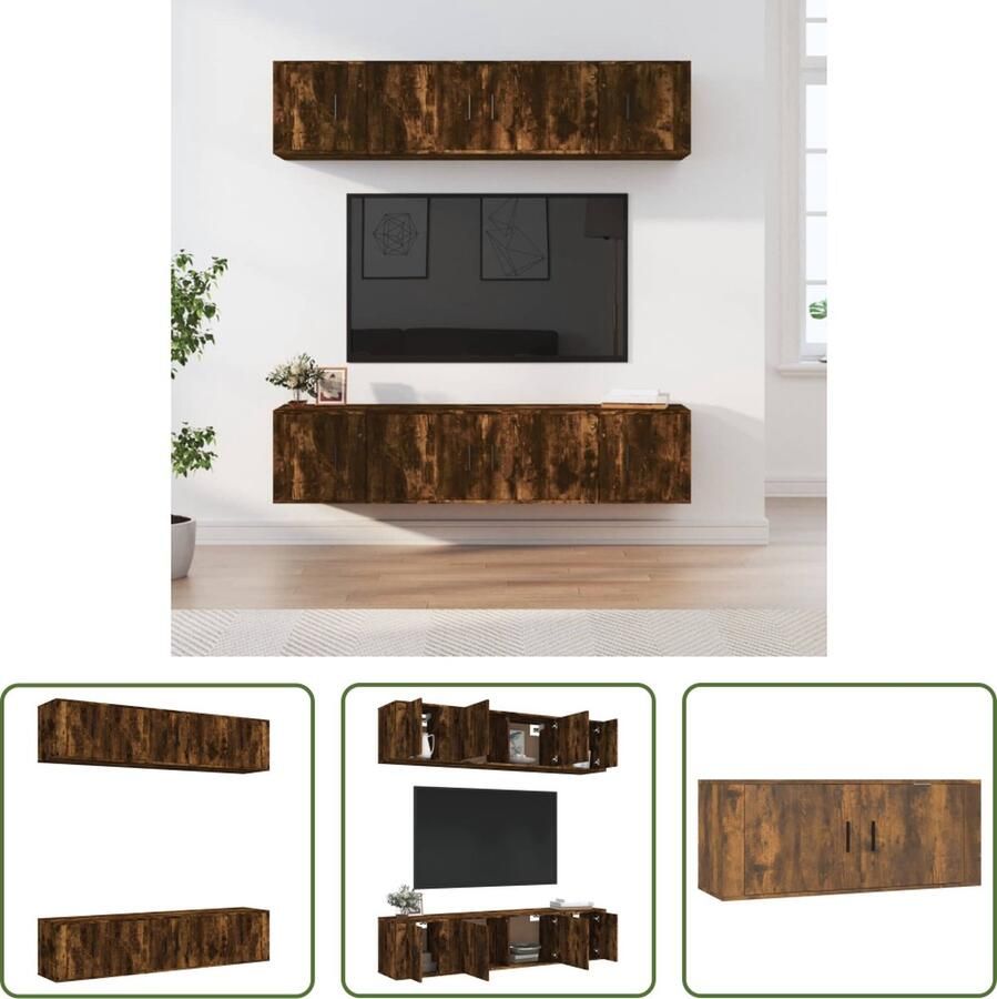 The Living Store Klassieke Televisiekastenset Tv-meubel Gerookt eiken Wandgemonteerde functie - Foto 2