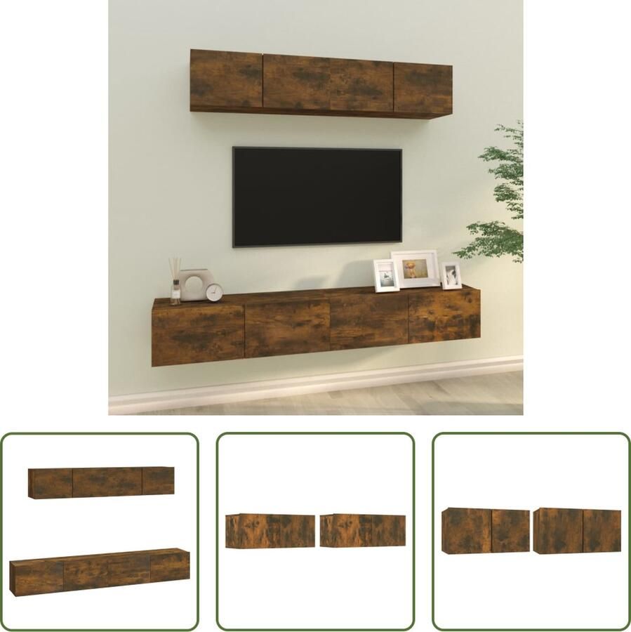 The Living Store Klassieke Televisiekastenset 60x30x30cm 80x30x30cm Trendy design wandgemonteerde functie - Foto 2