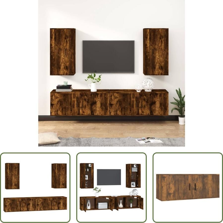 The Living Store klassieke televisiekastenset bewerkt hout 100 x 34.5 x 40 cm 40 x 34.5 x 80 cm gerookt eiken - Foto 2
