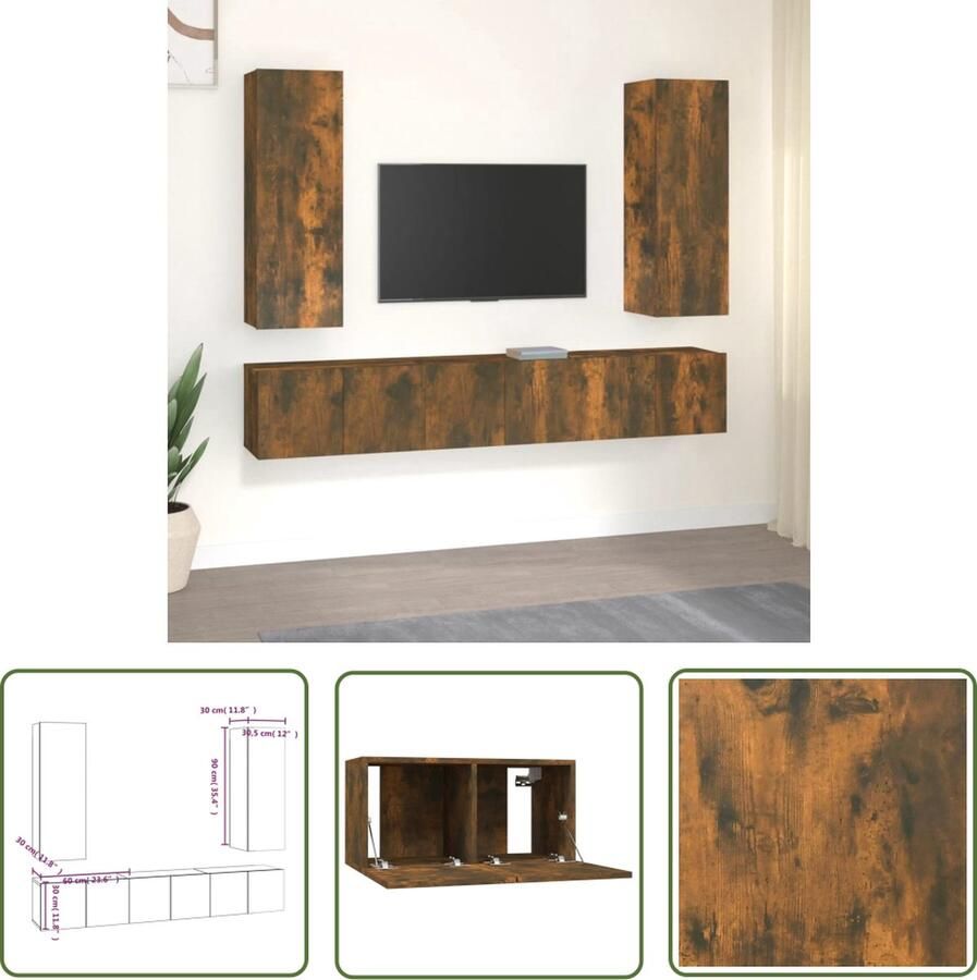 The Living Store TV-meubelset Gerookt Eiken 3x 60x30x30 cm + 2x 30.5x30x90 cm - Foto 2