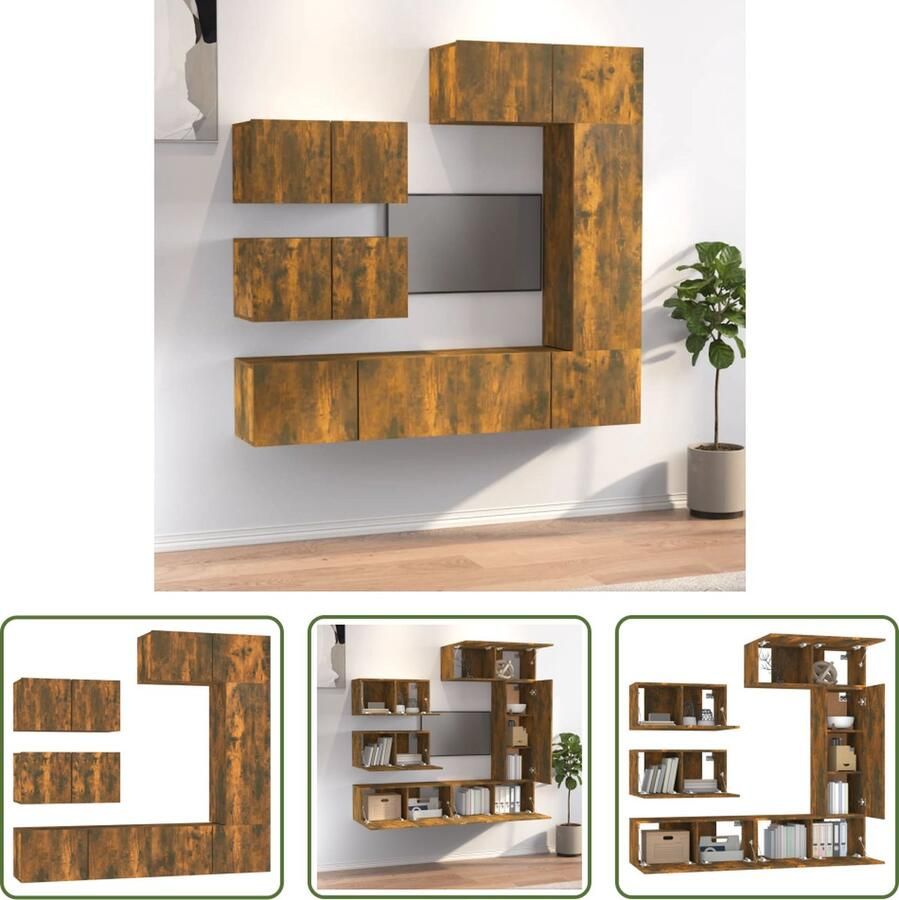 The Living Store TV-meubelset Gerookt eiken 3x 80x30x30cm + 1x 30.5x30x90cm + 2x 60x30x30cm - Foto 2