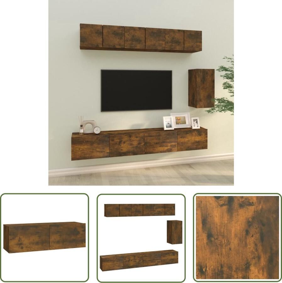 The Living Store TV-meubelset Gerookt eiken 3x60x30x30cm 1x30.5x30x60cm 2x100x30x30cm - Foto 2