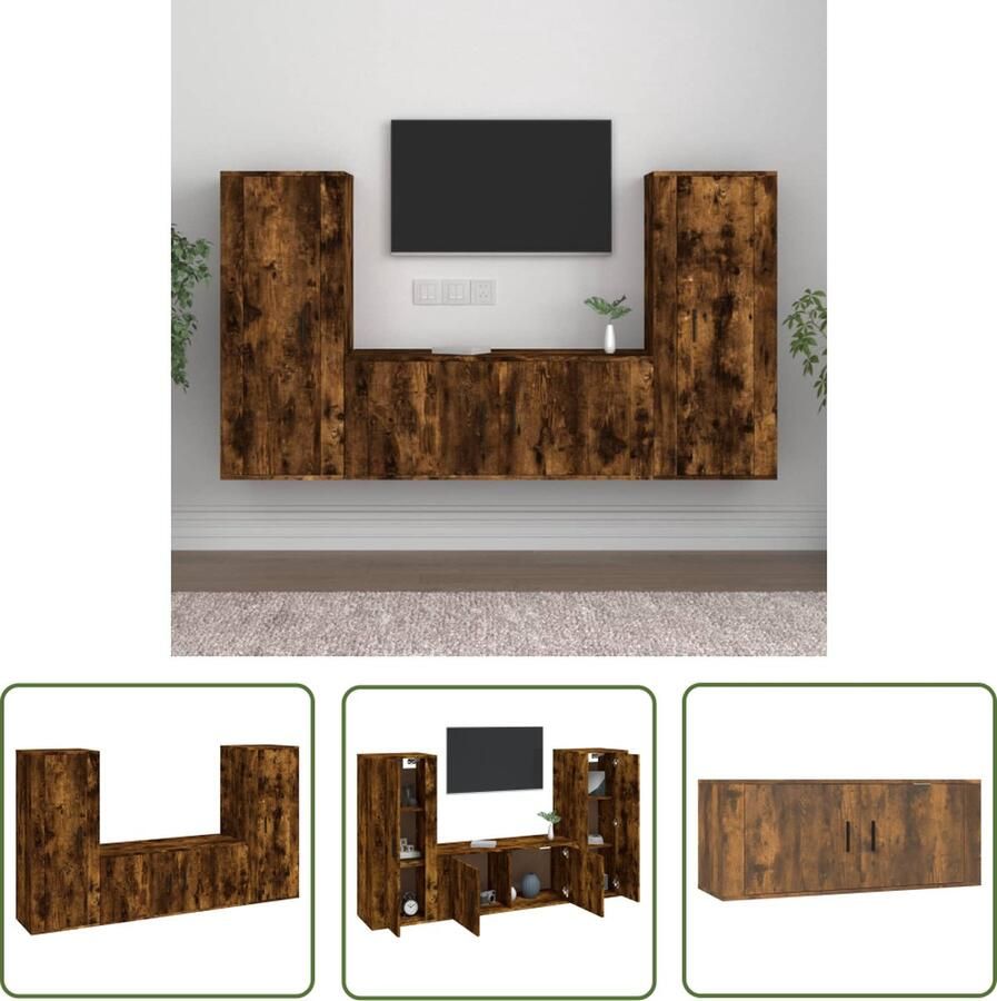 The Living Store Tv-meubelset Gerookt eiken 40 x 34.5 x 100 cm 100 x 34.5 x 40 cm - Foto 2