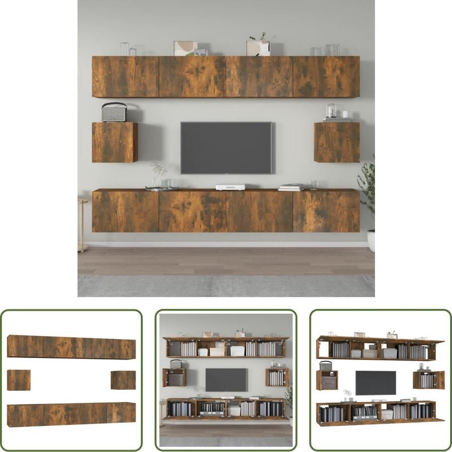The Living Store TV-meubelset Gerookt Eiken 4x 100x30x30cm 2x 30.5x30x30cm TV-meubel Houten TV-stand Bruine TV-bank Salontafel Opbergkast - Foto 2