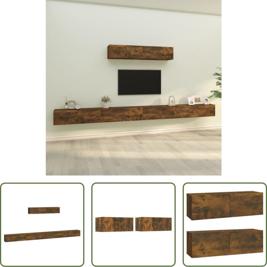 The Living Store vidaXL Tv Meubel TV Kast 6-delige Tv-meubelset bewerkt hout gerookt eikenkleurig Houten Tv Kast Wandmontage Tv Kast Bruine Tv Kast - Foto 2