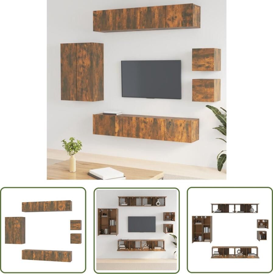 The Living Store TV-meubelset gerookt eiken 4x 80x30x30cm 2x 30.5x30x90cm 2x 30.5x30x30cm TV Meubels Houten TV Kast Wandmontage TV Kast Bruine TV Kast Salon Meubilair - Foto 3