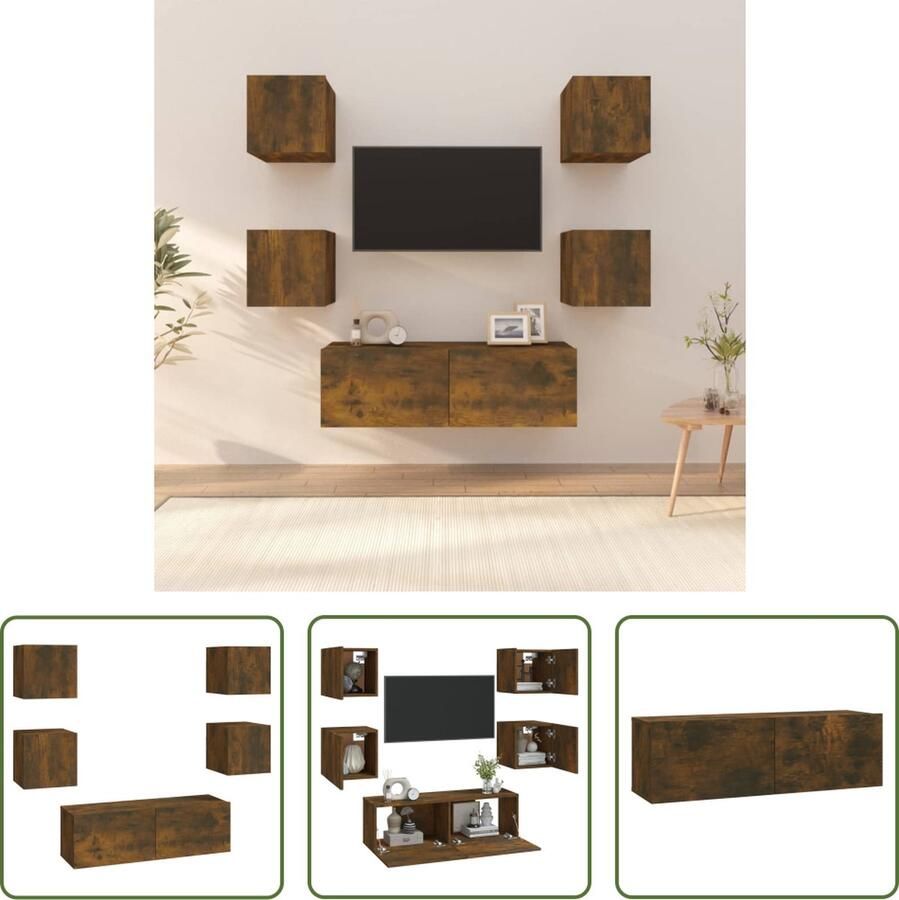The Living Store TV-meubelset Gerookt eiken 4x (S) 30.5x30x30cm + 1x (L) 100x30x30cm - Foto 2