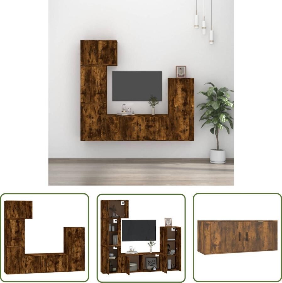 The Living Store Tv-meubelset Gerookt Eiken 57x34.5x40 cm 40x34.5x100 cm 100x34.5x40 cm 2x40x34.5x60 cm - Foto 2