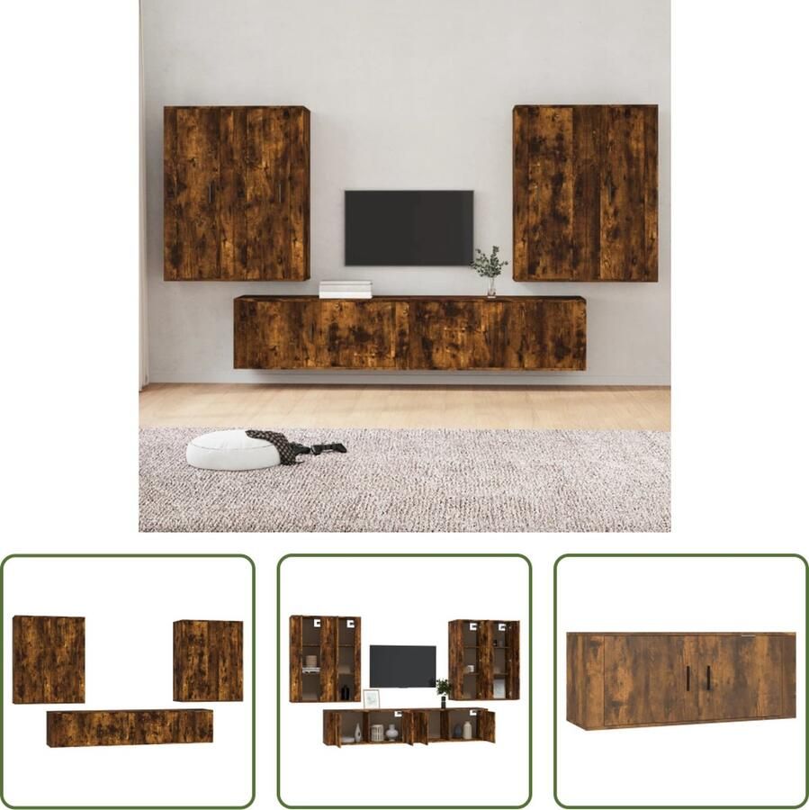 The Living Store Tv-meubelset Gerookt eiken 6 stuks 100 x 34.5 x 40 cm (B x D x H) - Foto 2