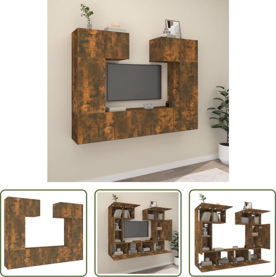 The Living Store TV Meubelset Gerookt eiken 60x30x30 cm Inclusief 2 stuks Klassiek Design - Foto 2