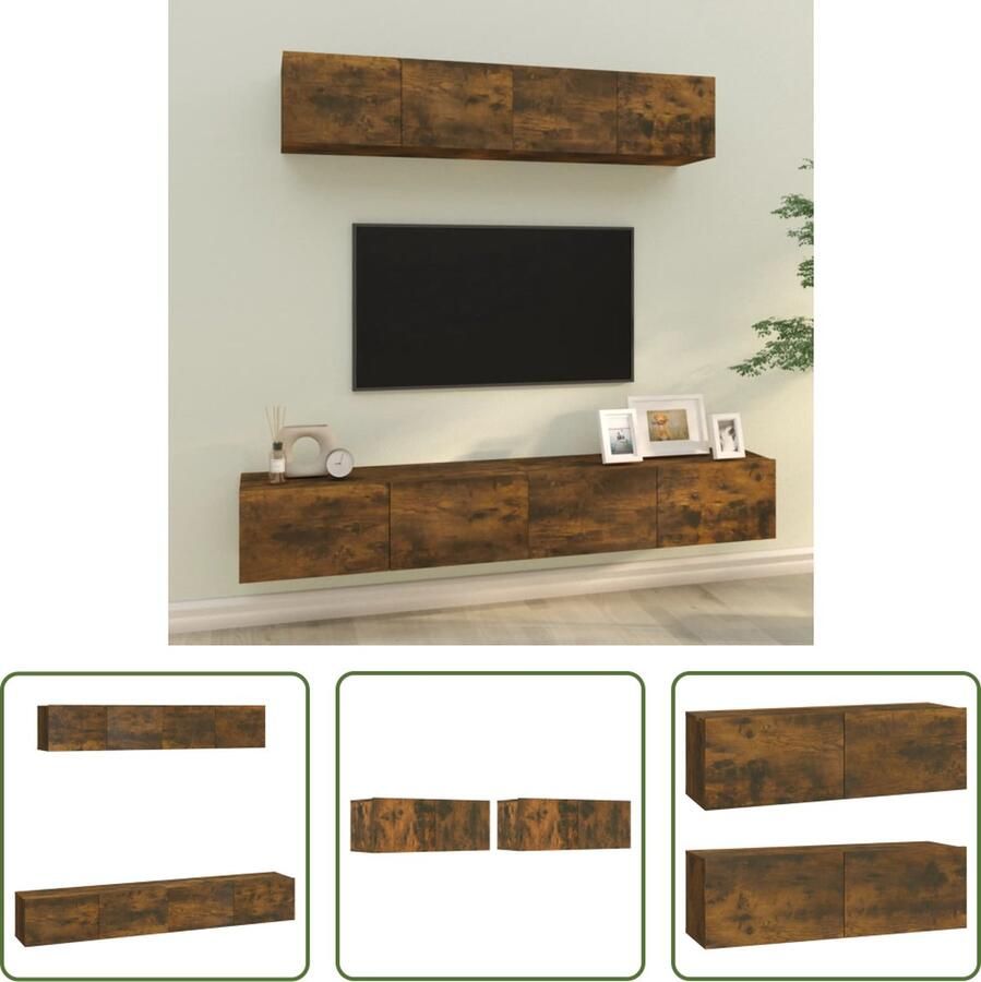 The Living Store vidaXL Salontafel TV Meubel 4-delige Tv-meubelset bewerkt hout gerookt eikenkleurig Houten Kast Wandmontage Bruine Kleur - Foto 2