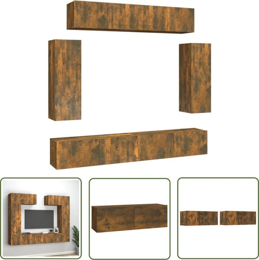 The Living Store TV-meubelset Gerookt Eiken 80x30x30 cm 30.5x30x90 cm 100x30x30 cm TV Kast Houten TV Kast Wandmontage TV Kast Salontafel Opbergkast - Foto 2