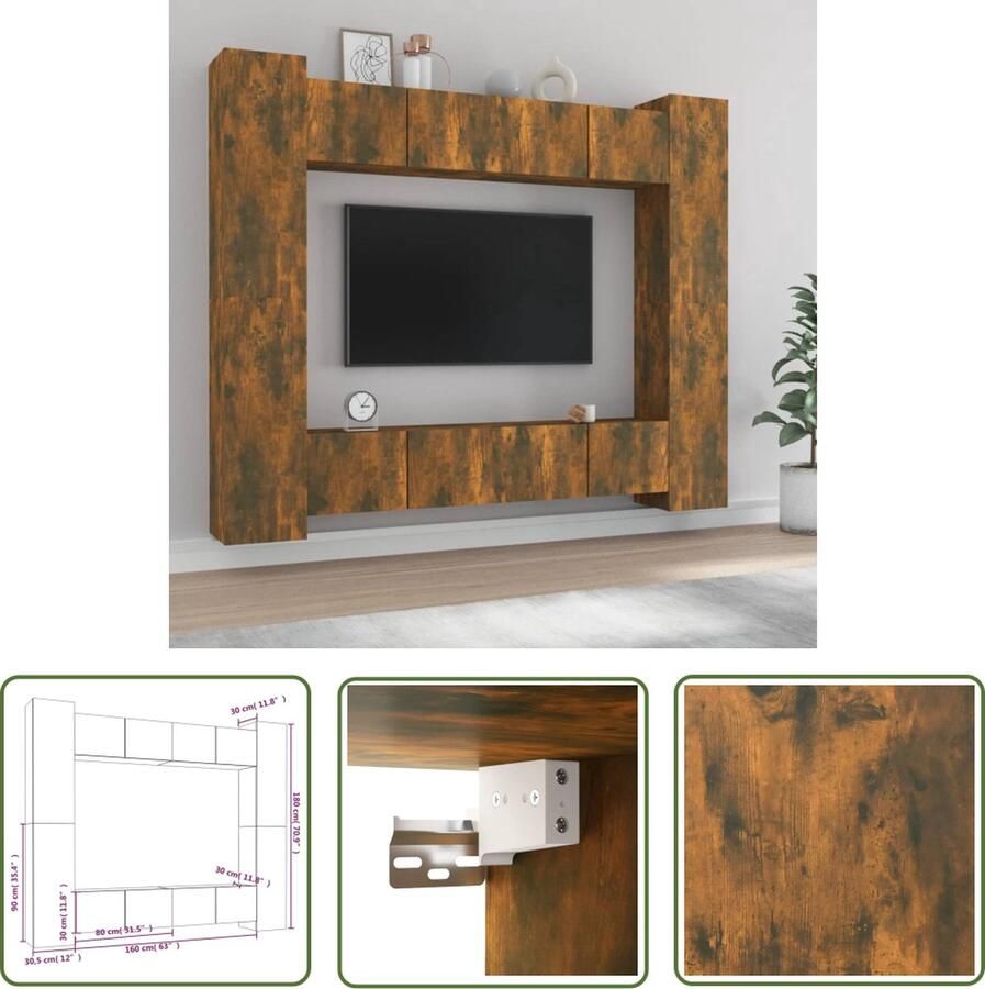 The Living Store Klassieke TV-meubelset Bewerkt hout Gerookt eiken 80x30x30 cm 30.5x30x90 cm - Foto 2
