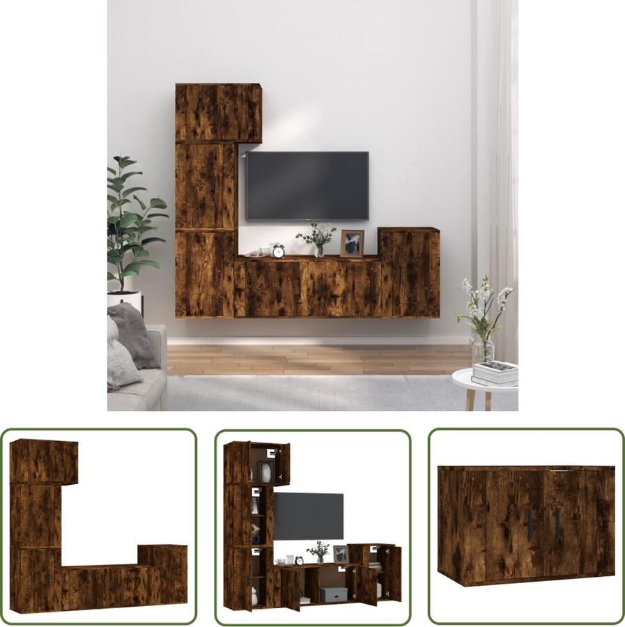 The Living Store TV-meubelset Gerookt Eiken Classic s Wandgemonteerd 100x34.5x40 cm - Foto 2