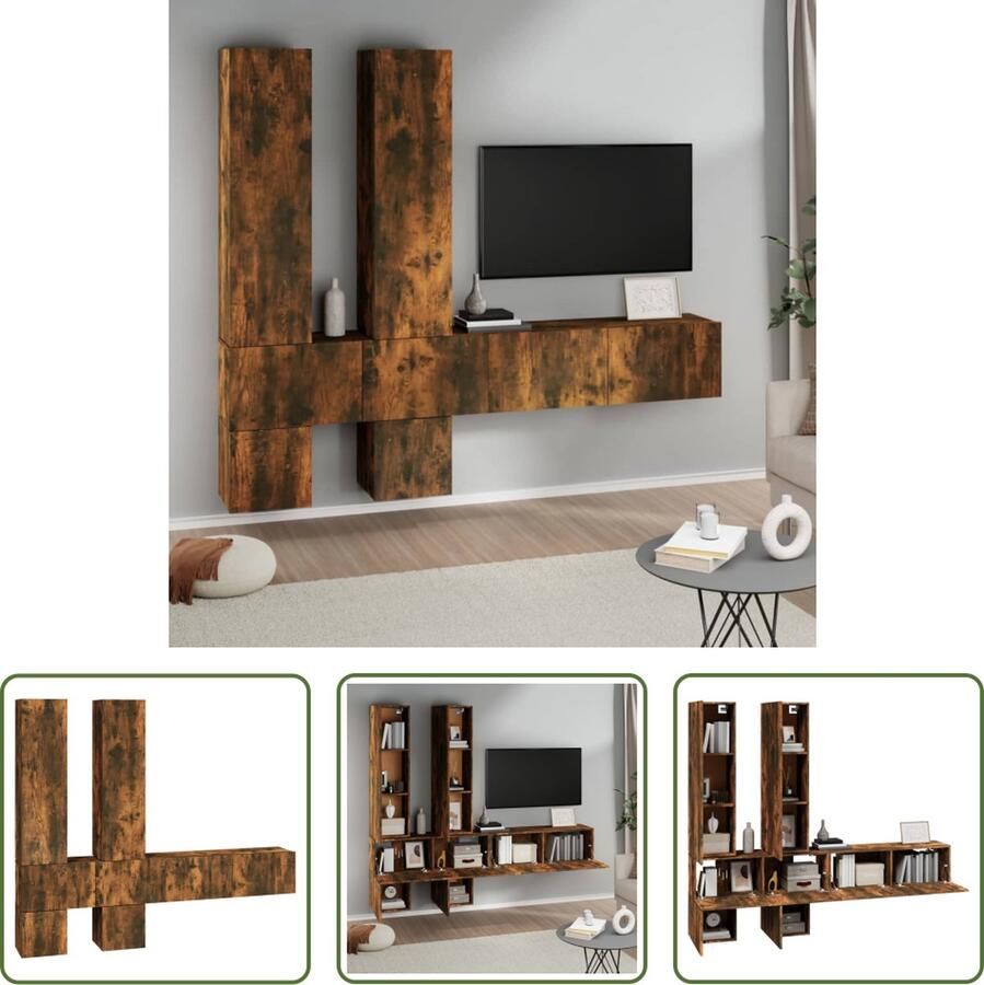 The Living Store TV-meubelset Gerookt Eiken Hangend 30.5 x 30 x 110 cm Duurzaam hout Voldoende opbergruimte Gemakkelijk schoon te maken TV Meubel Wandmeubel Tv Kast Houten Tv Meubel Bruine Tv Kast