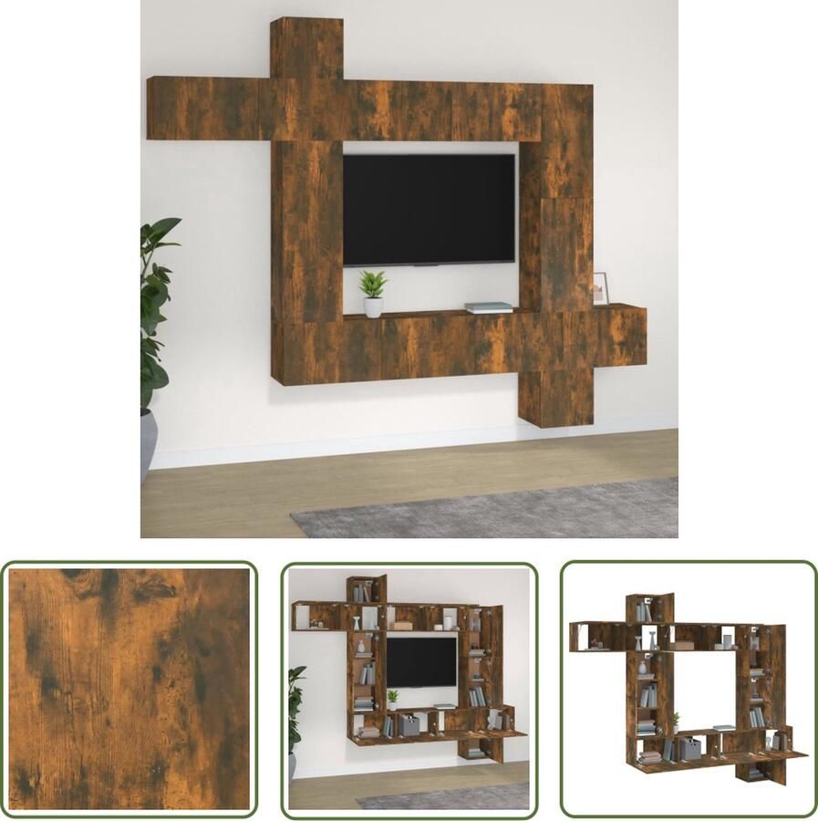 The Living Store Tv-meubelset Gerookt Eiken Modulair Design Afmetingen Hoogwaardig Bewerkt Hout Tv-meubel Houten Tv-meubel Tv-kast Media Kast Livingroom Furniture - Foto 2
