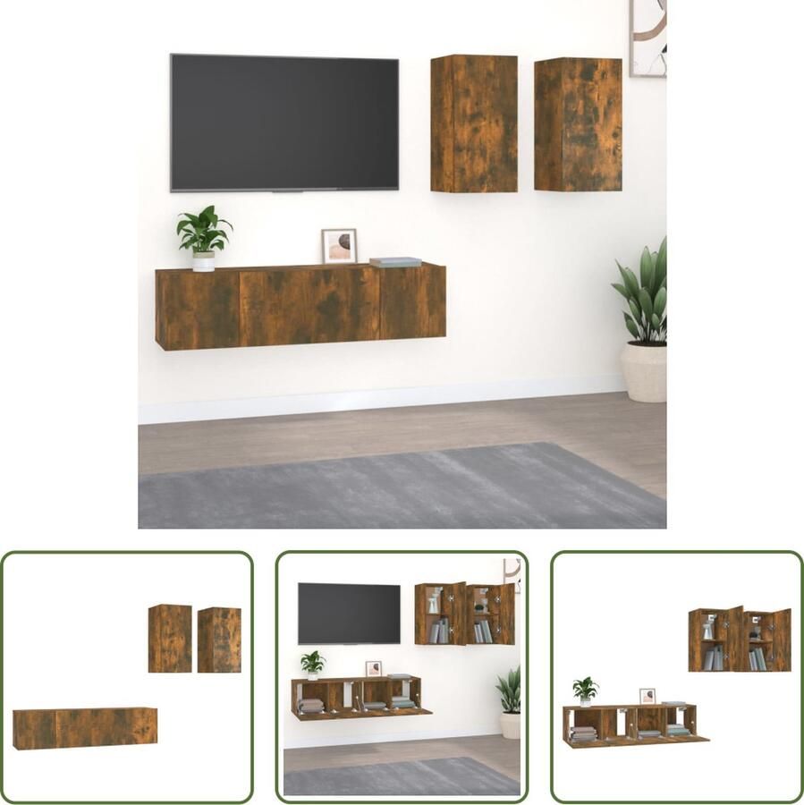 The Living Store TV-meubelset Gerookt eiken Wandgemonteerd 2 deuren- 60 x 30 x 30 cm 1 deur- 30.5 x 30 x 60 cm - Foto 2