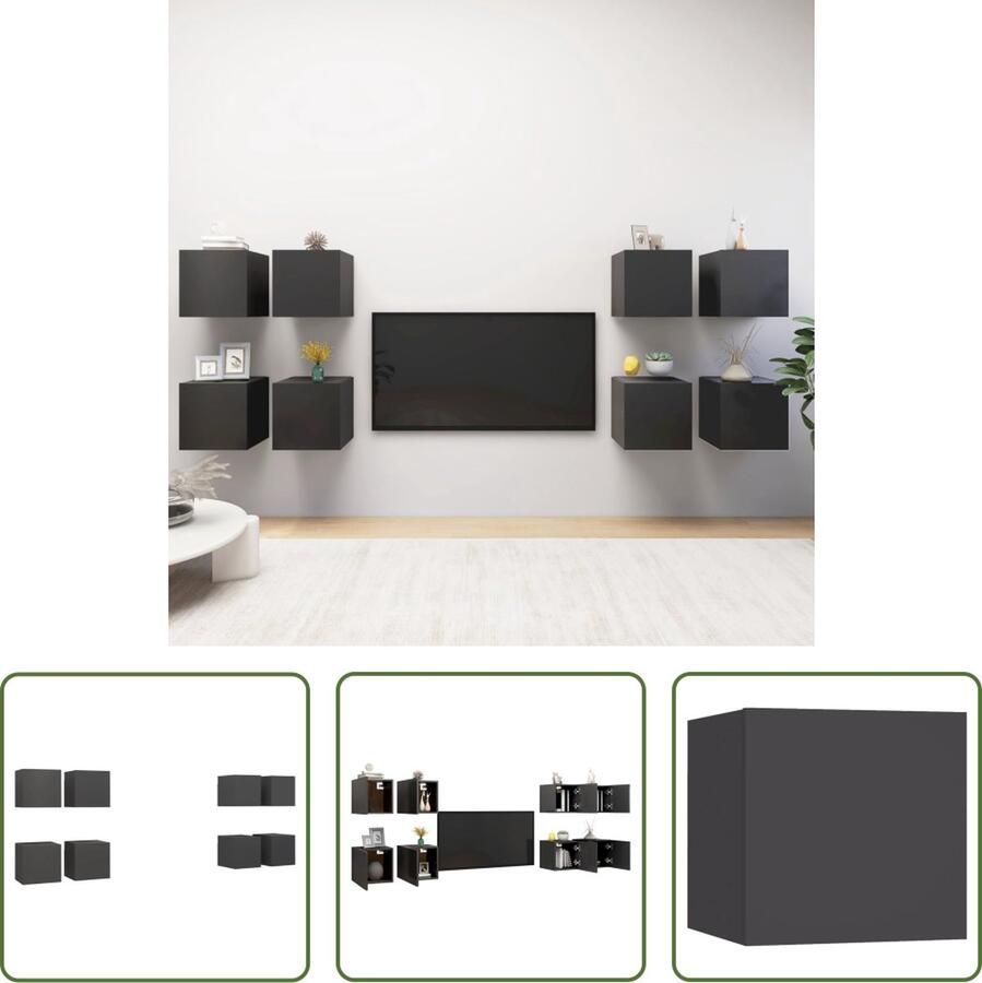 The Living Store TV-meubelset grijs 30.5 x 30 x 30 cm met bewerkte houten deur montage vereist - Foto 2