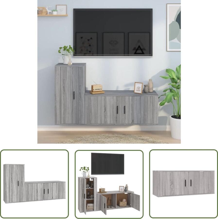 The Living Store TV-meubelset grijs sonoma eiken 100 x 34.5 x 40 cm en 40 x 34.5 x 80 cm TV Kast Tv Meubel Grijze Tv Kast Houten Tv Kast Salontafel - Foto 2