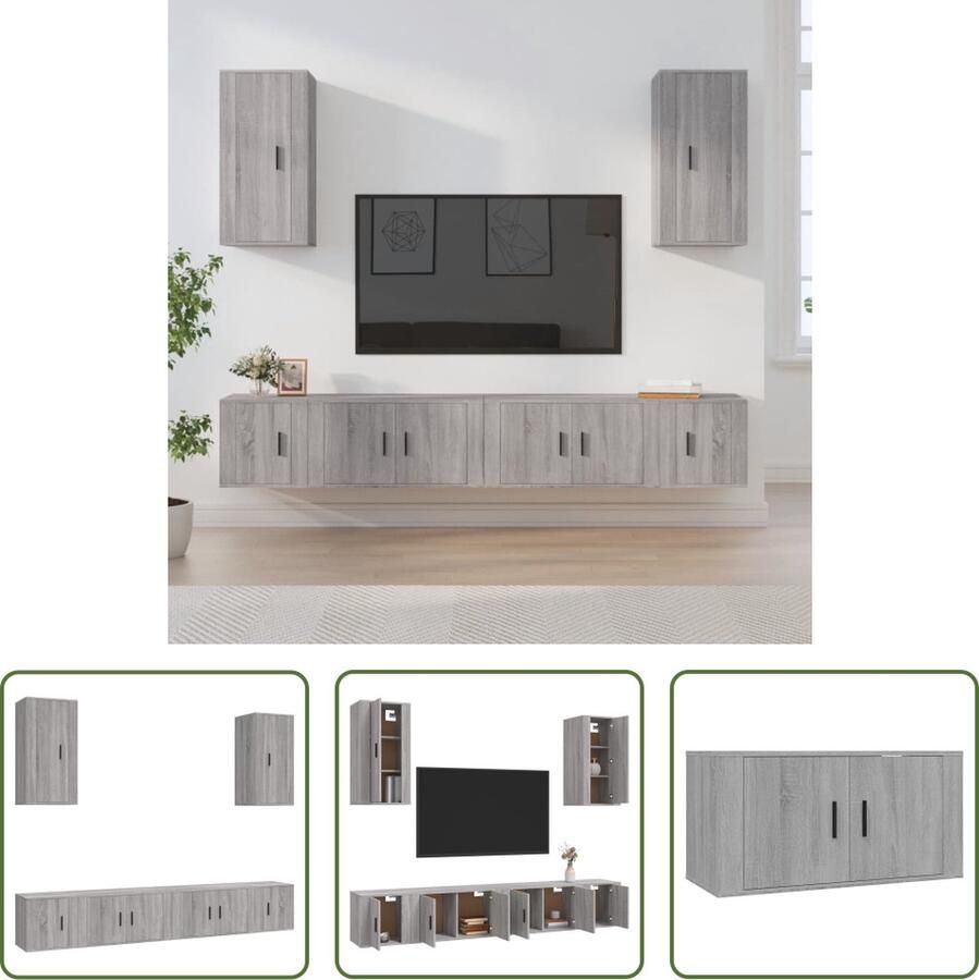 The Living Store Televisiekastenset Klassiek Wandgemonteerd Grijs Sonoma Eiken 2x 80x34.5x40cm 2x 40x34.5x40cm 2x 40x34.5x80cm - Foto 2