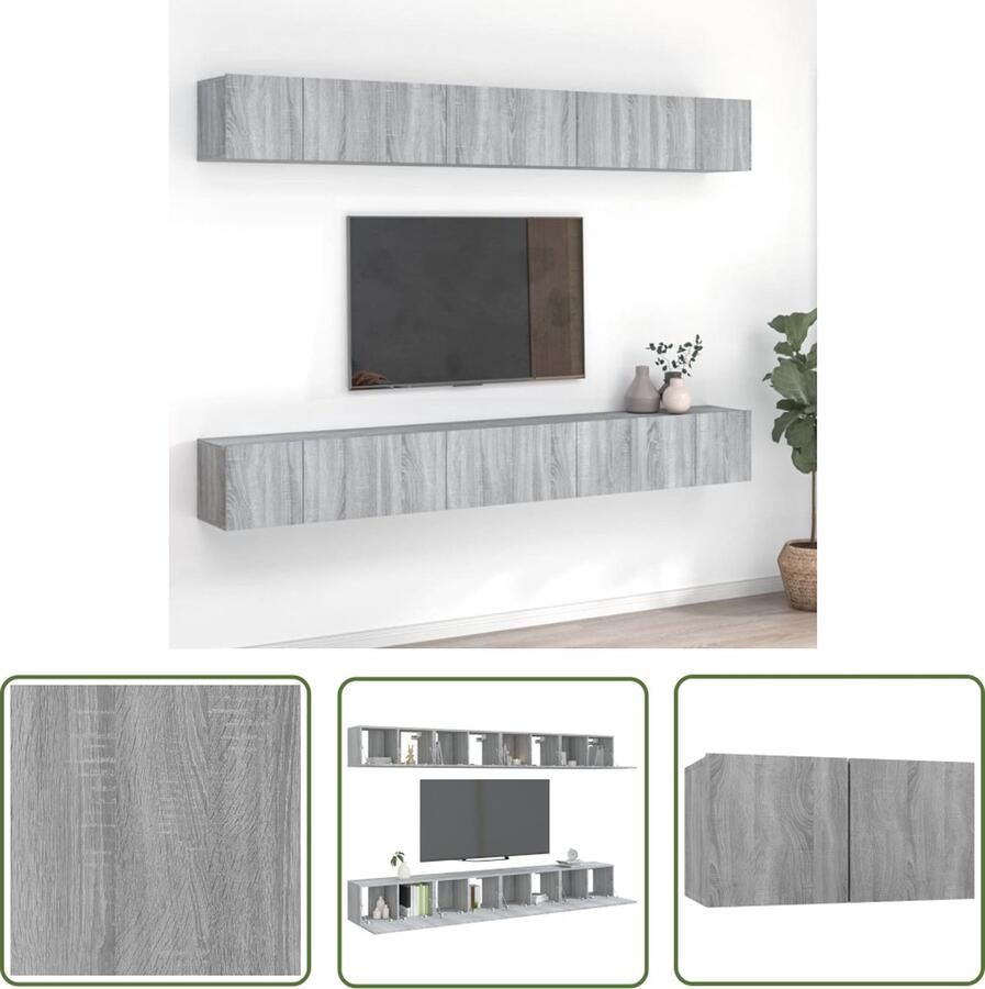 The Living Store TV-meubelset grijs sonoma eiken 60 x 30 x 30 cm wandgemonteerd 8 stuks - Foto 2